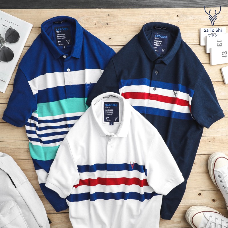 |Hẻm Store| Áo thun Polo, áo thun có cổ nam SATOSHI SAPL18 chất liệu cotton mềm mịn thoáng mát in Sọc Cotton / Bamboo | BigBuy360 - bigbuy360.vn