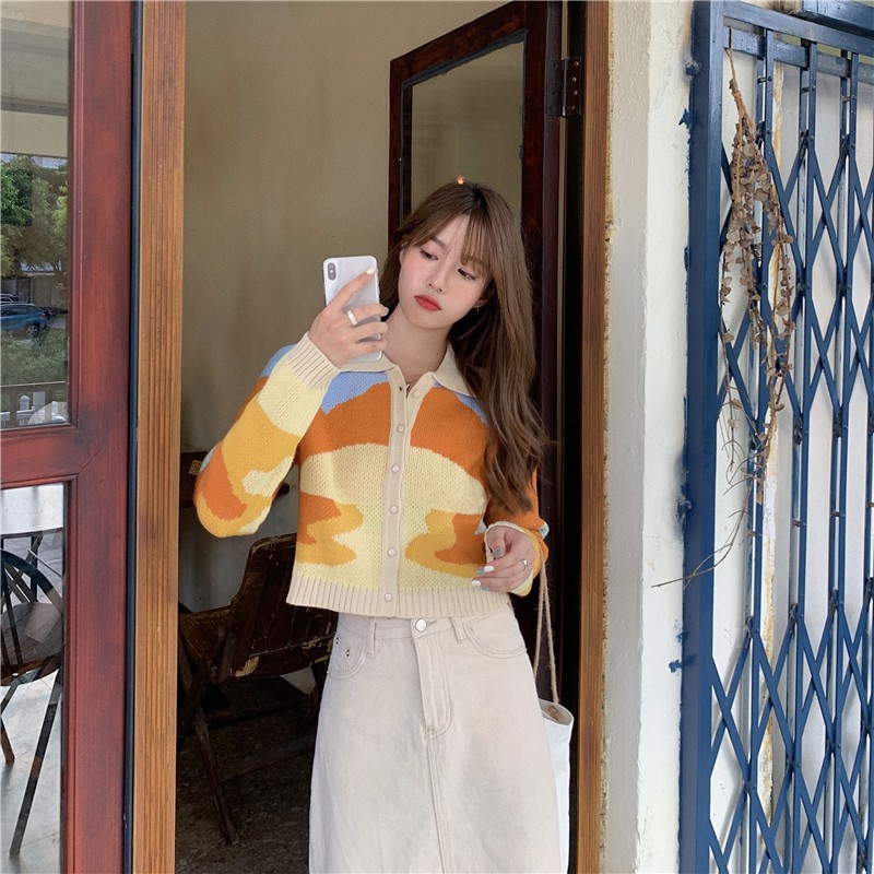 [HÀNG ORDER] Áo Cardigan len cổ sơmi Orange Desert form croptop