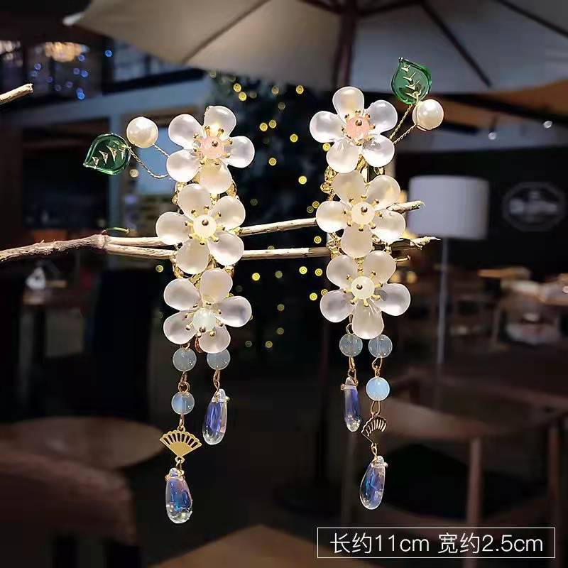 1 Cặp Kẹp Tóc Hình Chú Chim Trắng/Đỏ Phong Cách Trung Hoa Cổ Điển Thời Trang Cho Bé Gái