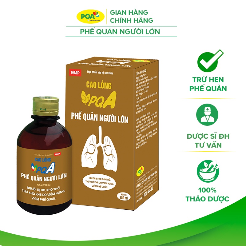 Phế Quản Người Lớn PQA Hỗ Trợ Thanh Họng, Giảm Viêm Phế Quản, Hen Suyễn, Ho Nhiều Hộp 250ml