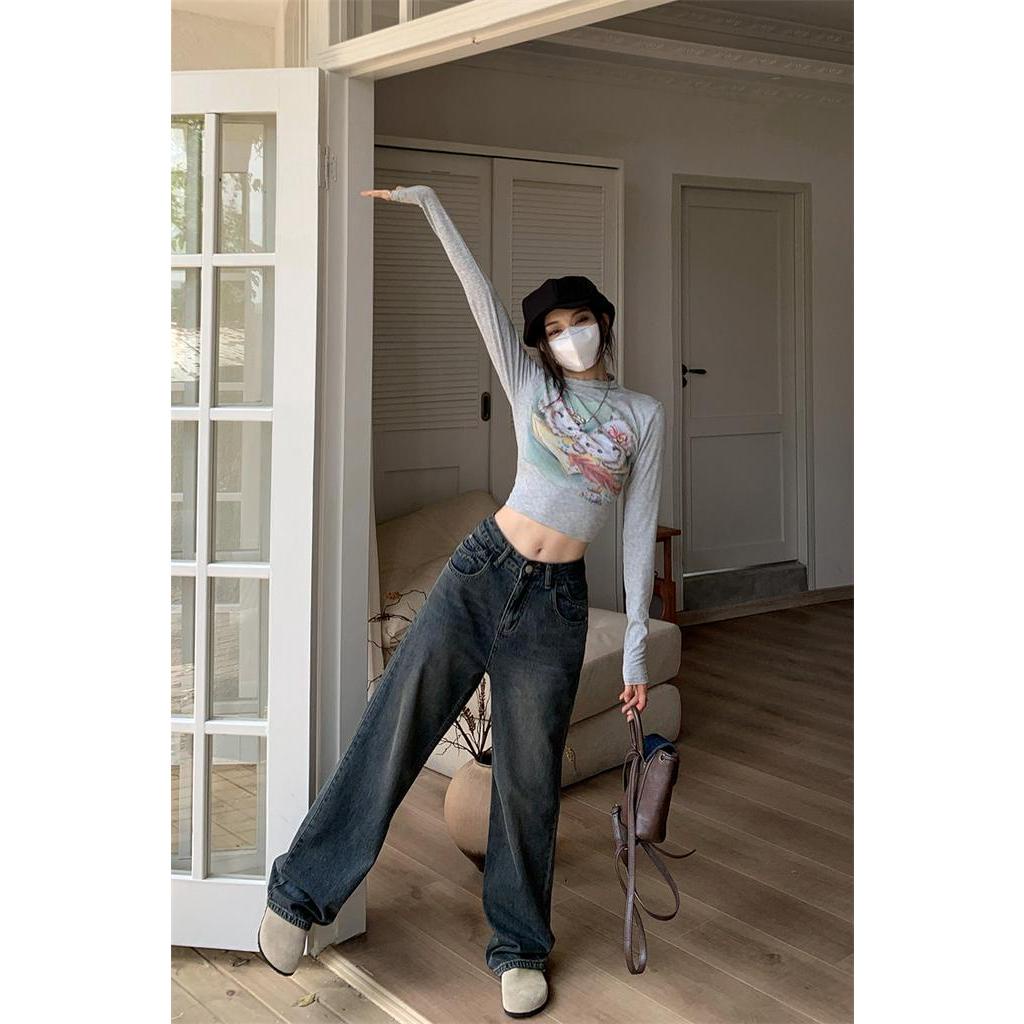 Quần jeans Ống Rộng Lưng Cao Phối Túi Lớn Thời Trang Cá Tính 67643