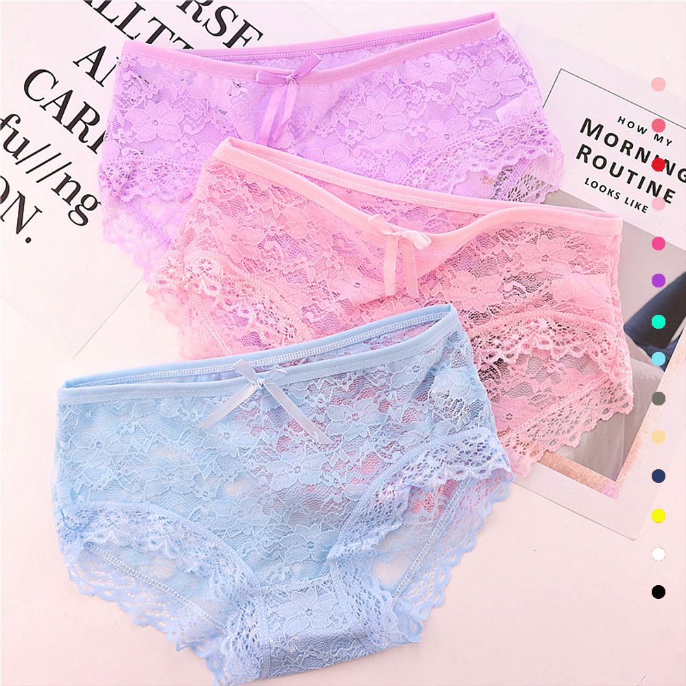 Quần lót cotton thoáng khí lưng thấp phối ren hoa cho phái nữ