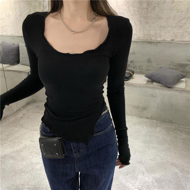 Áo Thun Dệt Kim Tay Dài Cổ Tròn Dáng Ôm Thời Trang Dành Cho Nữ