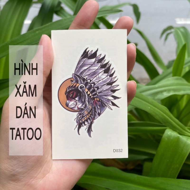 Hình xăm mèo tộc trưởng d32 size nhỏ &lt;10x6cm. tatoo dán tạm thời