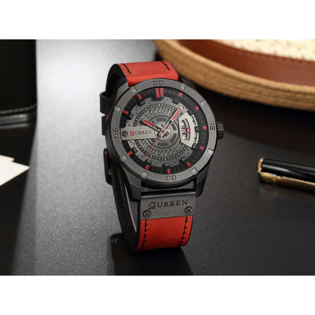Đồng hồ nam chính hãng Curren AC02 dây da cao cấp, kim dạ quang tuyệt đẹp, thiết kế lịch lãm, chống nước tốt
