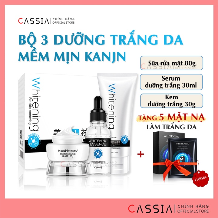 Bộ Chăm Sóc Da Dưỡng Ẩm Trắng Da KANJN, Bộ Sữa Rửa Mặt, Serum Tái Tạo Da, Kem Dưỡng Trắng Mờ Thâm, Trẻ Hóa Da Bóng Mịn