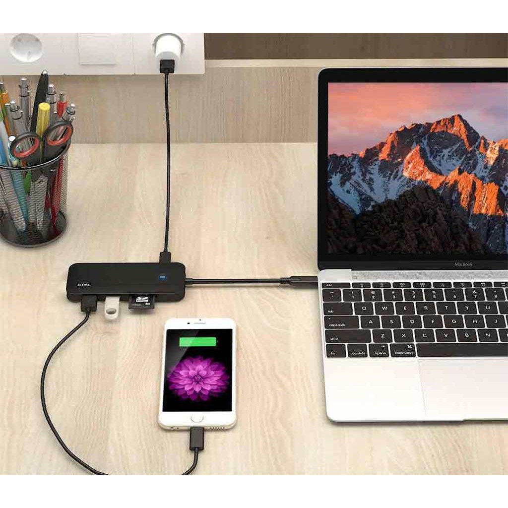 Cáp USB Type-C Jcpal Multiport Adapter (2 USB 3.0+ HDMI+ USB-C+ Thẻ Nhớ)-