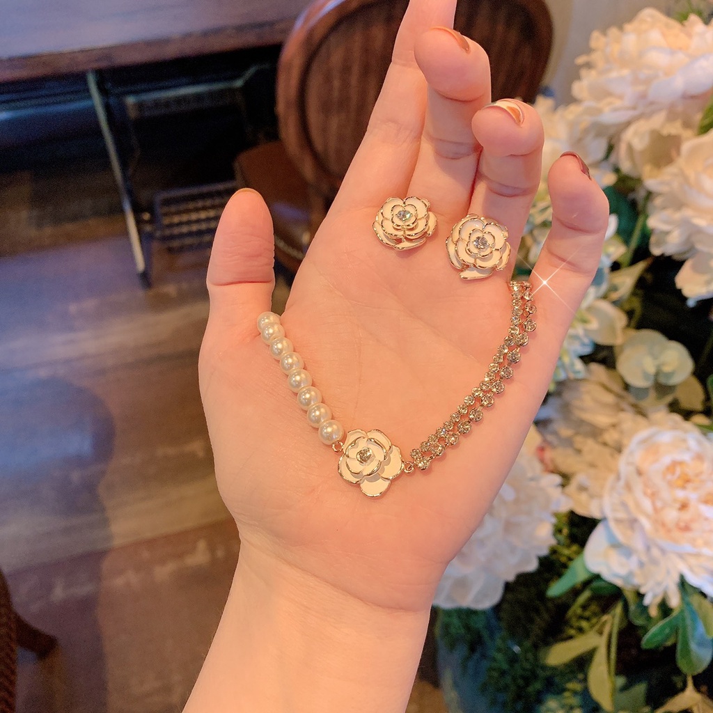 GIÁ SIÊU HỜI - Set bộ hoa tai + vòng cổ chocker mix ngọc và đá Y Accessories