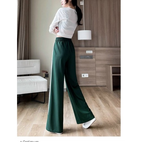 Quần suông thể thao 2 sọc rút dây bản to - Culottes ống rộng cạp cao trẻ trung, thiết kế năng động, thoải mái Ulzzang