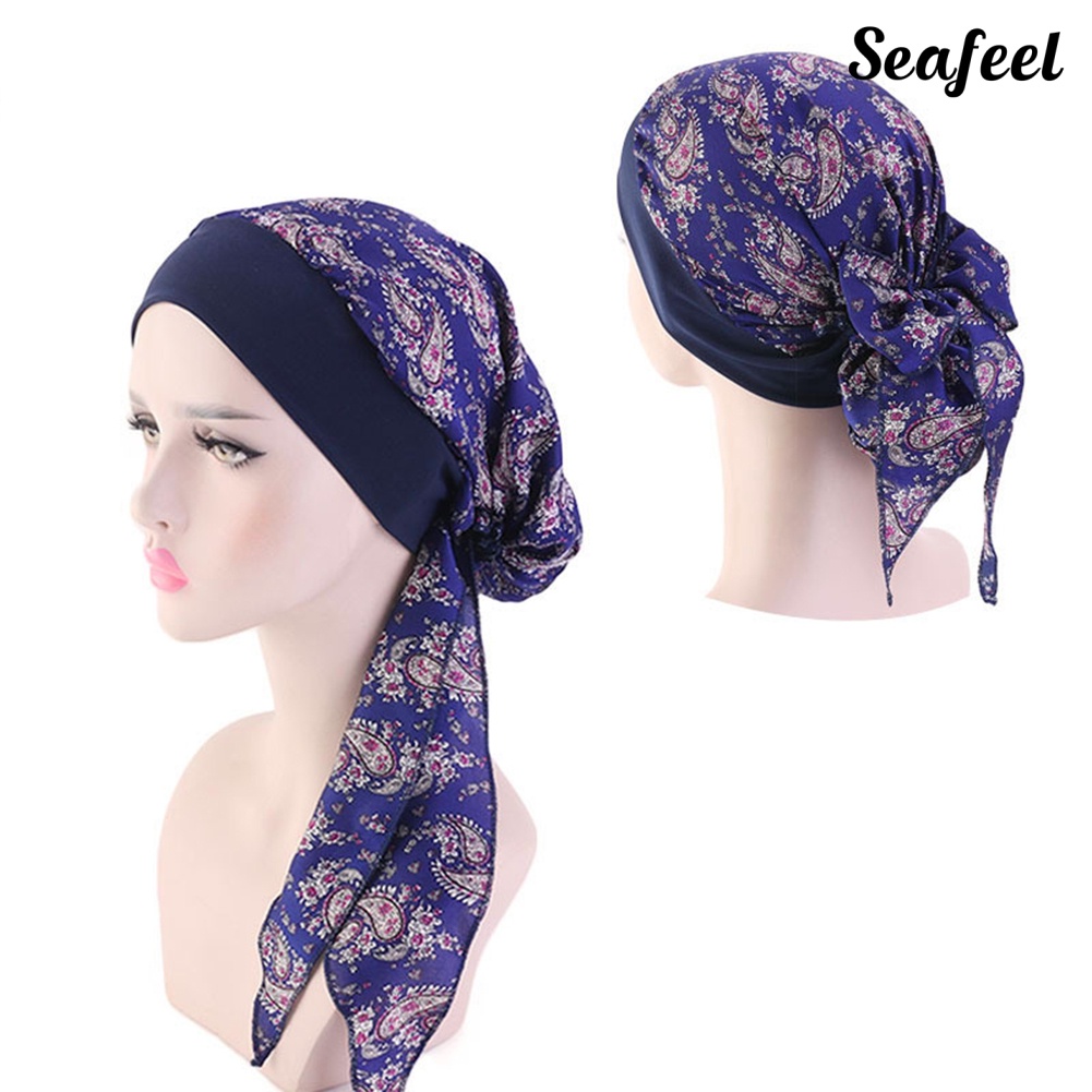 Mũ turban trùm đầu co giãn in họa tiết hoa thời trang cho nữ