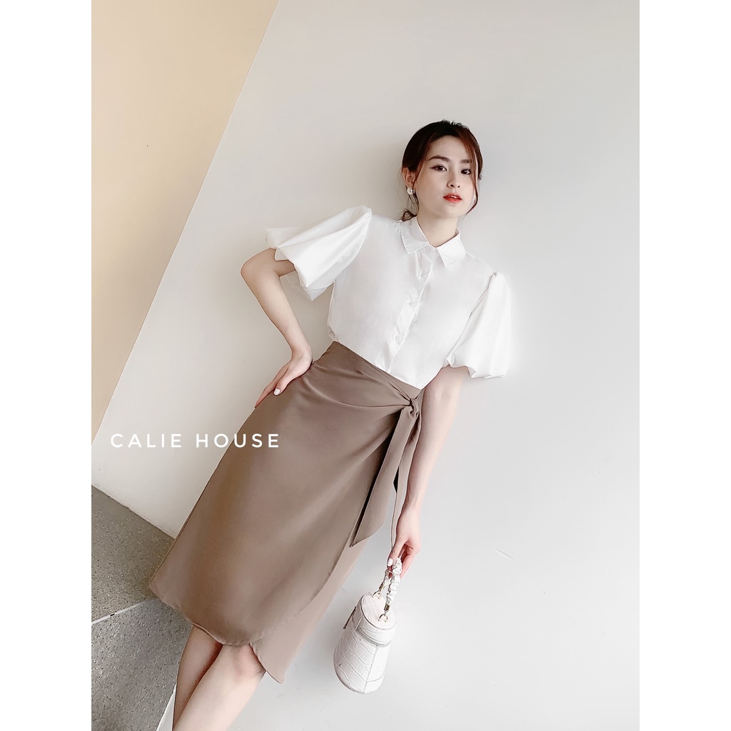 Chân váy dáng dài nữ dáng A vạt lệch buộc nơ thanh lịch thời trang công sở Calie House CV43 | BigBuy360 - bigbuy360.vn