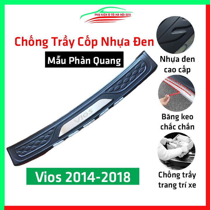 Ốp chống trầy cốp ngoài nhựa đen Vios 2014-2018 Mẫu Phản Quang hàng loại 1 dán cốp sau chống xước trang trí xe