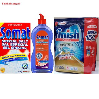 Viên rửa chén finish nhật 150 viên + bóng somat 750 ml + muối rửa bát somat 1,2kg dùng cho máy