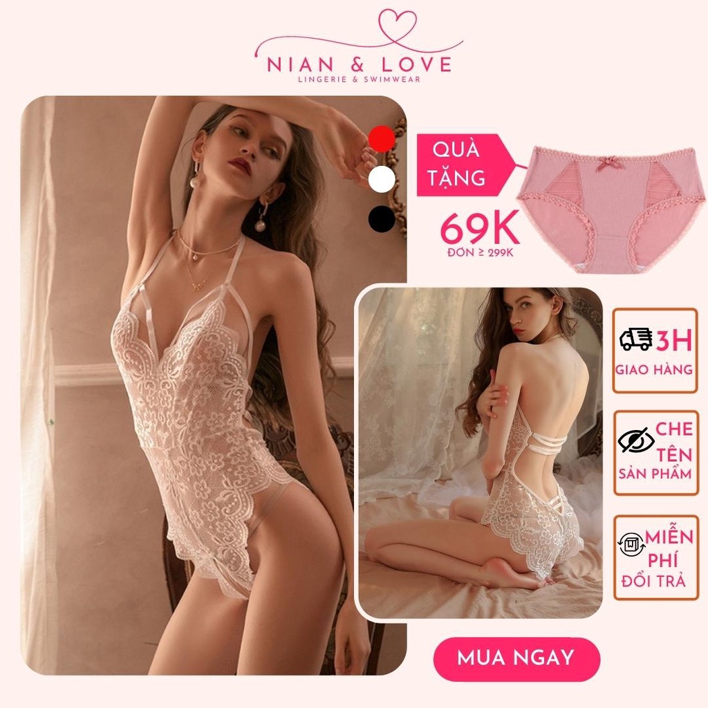 Đồ ngủ nữ, bodysuit sexy nữ NIAN&LOVE áo liền thân ren hoa mềm mại, co giãn 4 chiều, phong cách gợi cảm Freesize | BigBuy360 - bigbuy360.vn