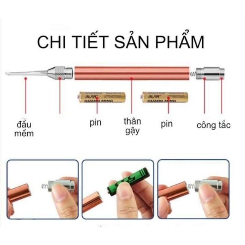 Dụng Cụ Lấy Ráy Tai - Bộ Lấy Ráy Tai Có Đèn Tiện Dụng - Ngoáy Tai Có Đèn 3 in 1 Kèm Kẹp