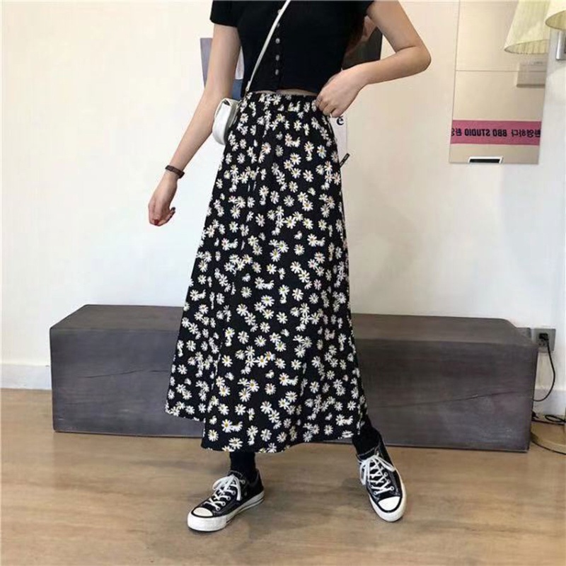 Chân Váy Midi Chữ A Lưng Cao In Họa Tiết Hoa Thời Trang Cho Nữ