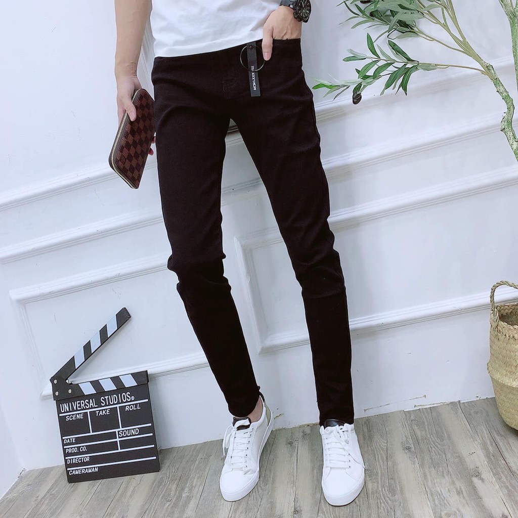 Quần jean nam màu đen trơn co giãn bốn chiều không nhăn Hàn Quốc