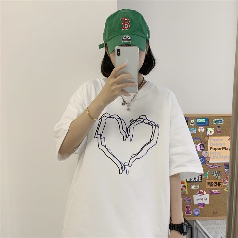 Áo thun tay lỡ nam nữ COCOO - Áo phông Unisex form rộng phong cách Ulzzang Hàn Quốc hình trái tim vẽ tay