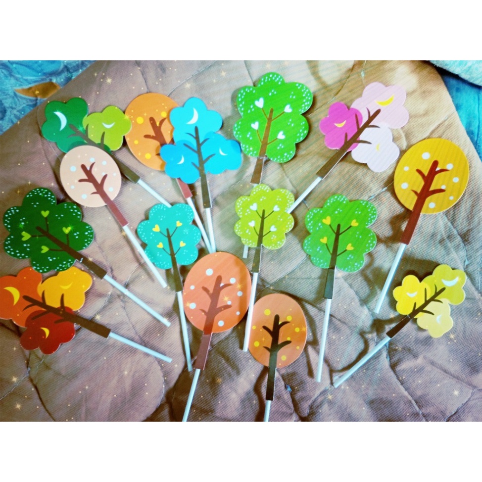Đồ cắm trang trí bánh kem sinh nhật  set 5 que cắm lá cây