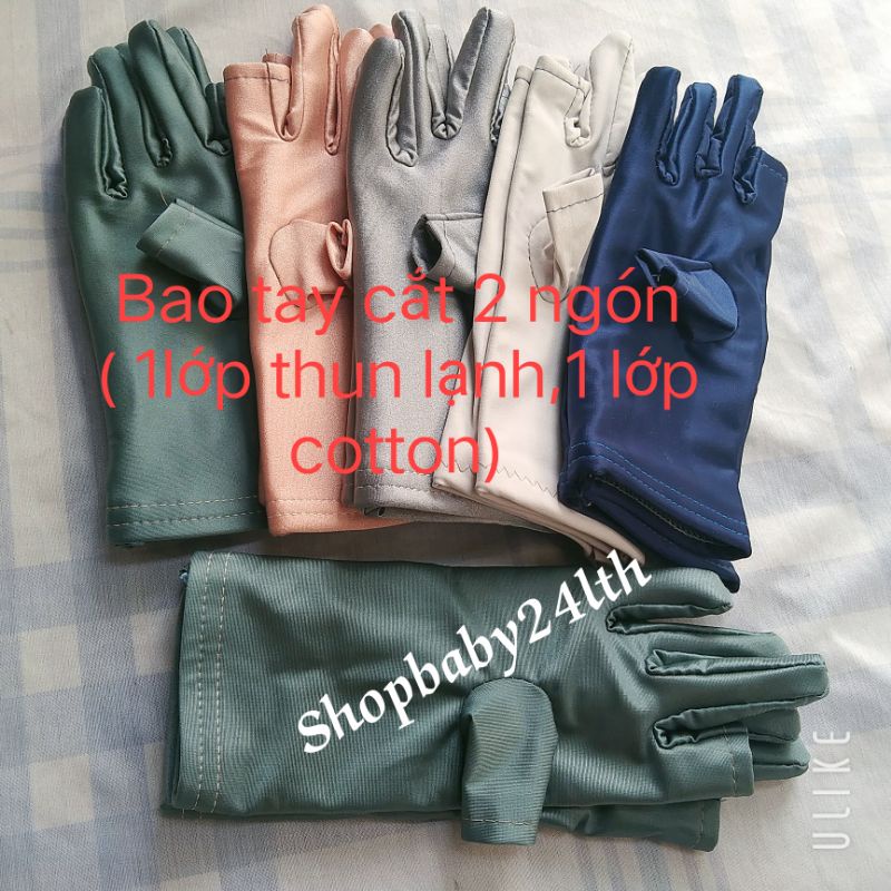 Bao tay,găng tay chống nắng 2 lớp loại 3 tấc cắt 2 ngón Không in hình Chất liệu thun lạnh co giãn