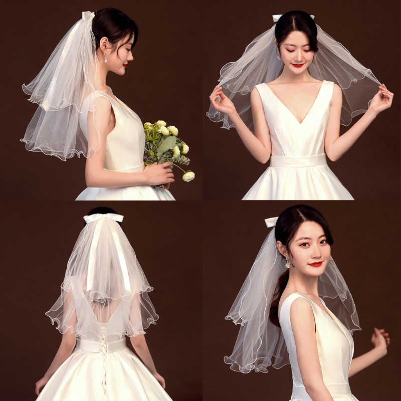 Mạng che mặt cô dâu 2 tầng bằng vải tuyn