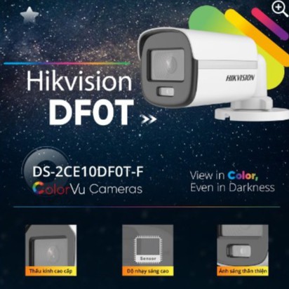 Camera Ngoài Trời 2.0Mp Hikvision DS-2CE10DF0T-F Đêm Có Màu, Đèn Trợ Sáng 20m, Chống Nước IP67 - Hàng Chính Hãng | BigBuy360 - bigbuy360.vn