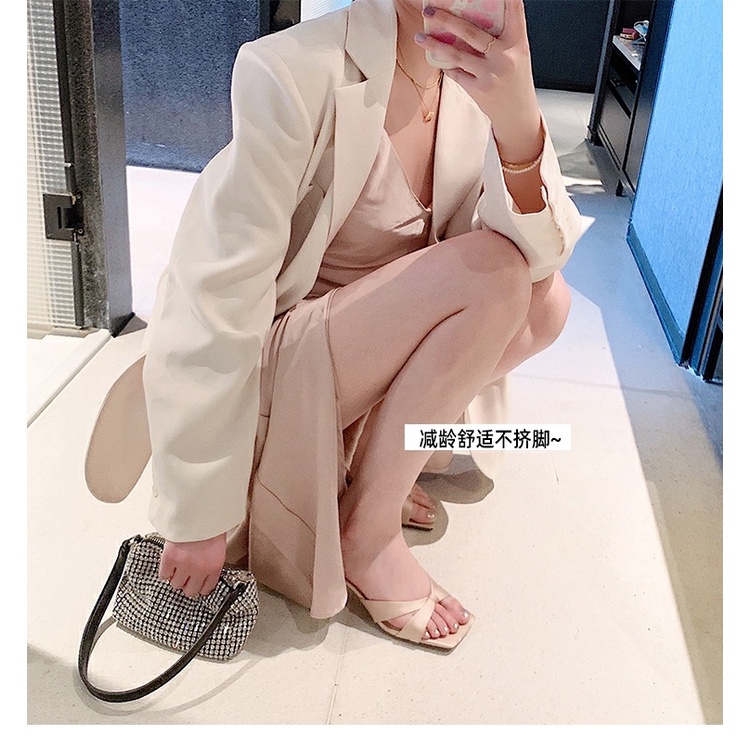 Dép Sandal Cao Gót Mũi Vuông Phong Cách Pháp Thời Trang Mùa Hè Cho Nữ