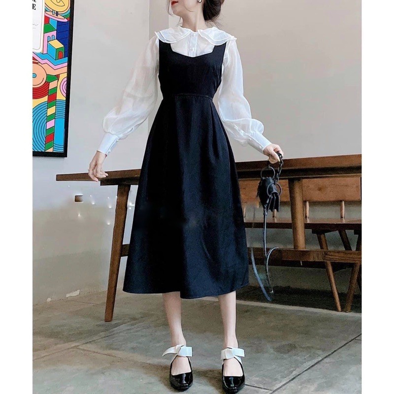 [Ảnh thật/Video] Set áo kèm yếm kiểu Pháp dáng xòe dài mùa thu vintage đơn giản nhẹ nhàng trẻ trung Váy yếm tiểu thư | BigBuy360 - bigbuy360.vn