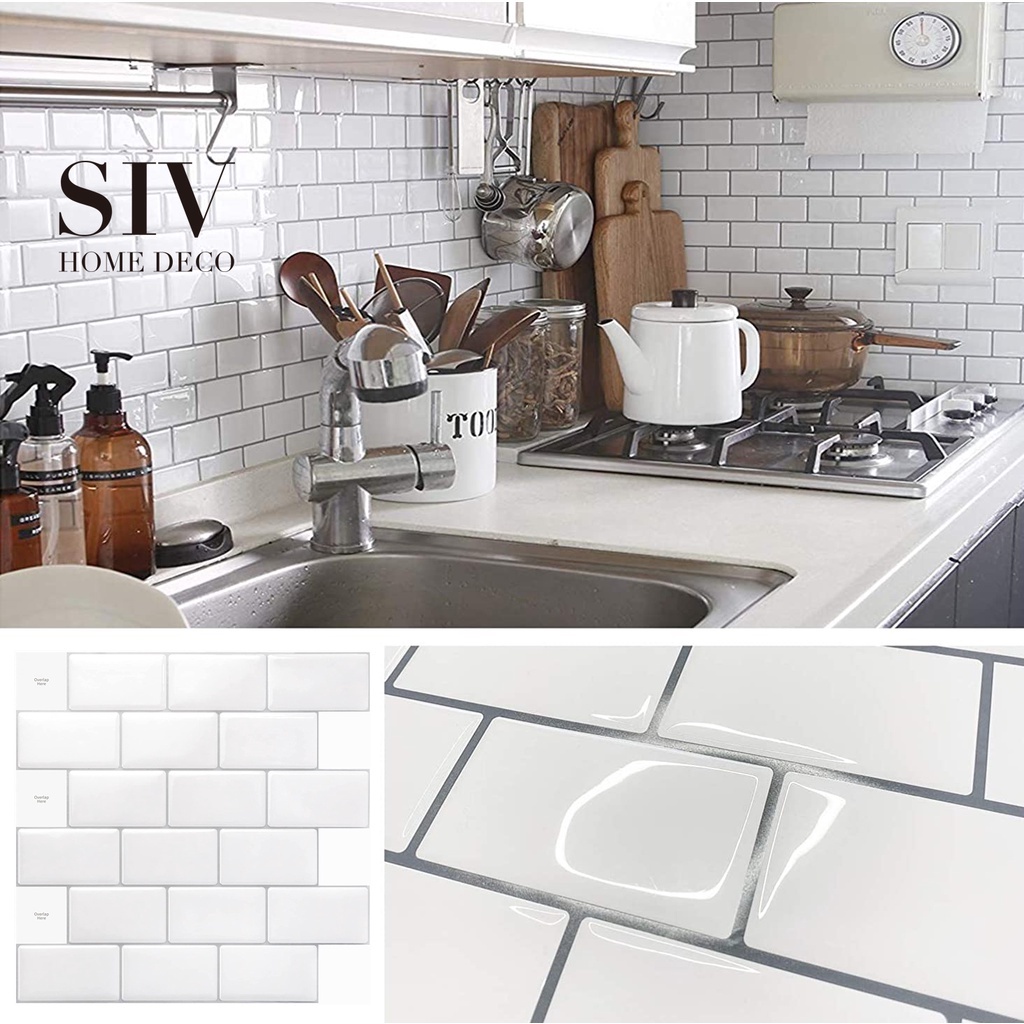 SIV Giấy dán tường nhà bếp,Giấy dán tường phòng tắm,Tự dính không thấm,1 tấm 254*254mm