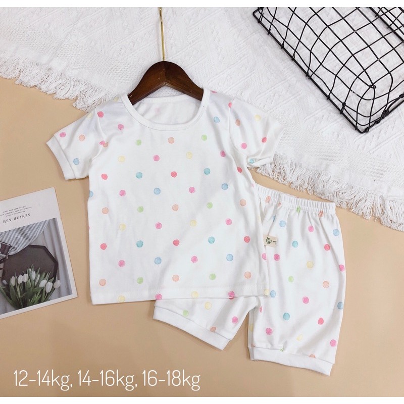 Bộ cotton xuất hàn cho bé gái - trắng chấm bi