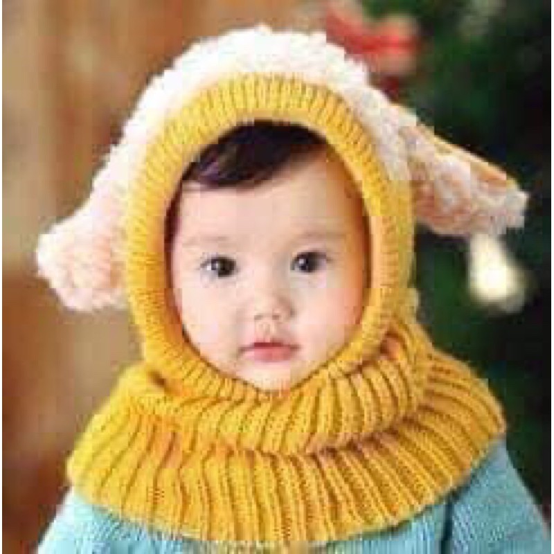 Mũ lông cừu liền cổ cho bé