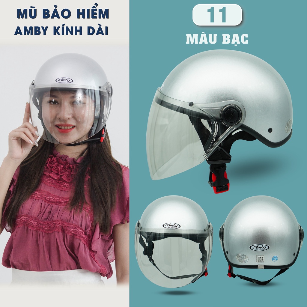Mũ Bảo Hiểm Nửa Đầu Amby ST05, có kính dài che cả mặt, kiểu dáng thời trang cho nam và nữ - nhiều màu