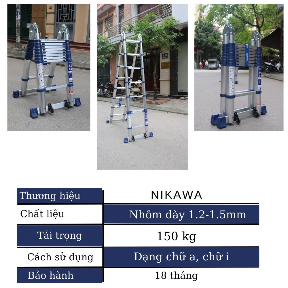 Thang nhôm rút đôi chữ A xếp gọn Nikawa 3,8m đến 5,6m nhập khẩu Nhật Bản, bảo hành 18 tháng giao hỏa tốc HN MAXBUY