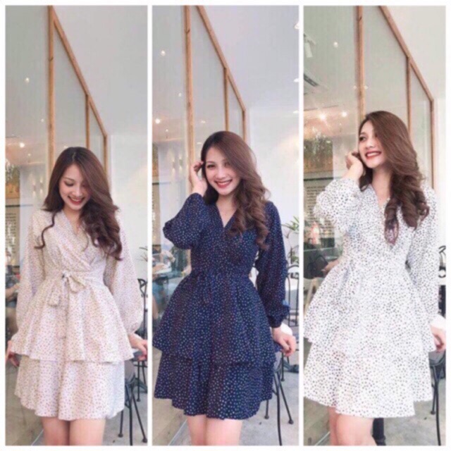 Jumpsuit chấm bi thắt eo - Hình thật