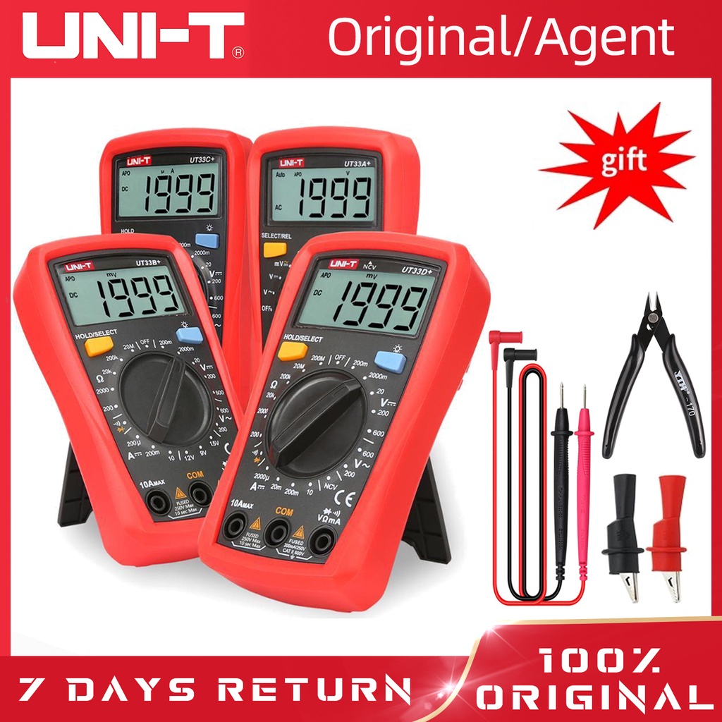 【100%Original Agent】UNI-T UT33A+ UT33B+ UT33C+ UT33D+ Digital multimeter  Tester Voltage Current Meter  600V 10A Resistance Capacitance Meter