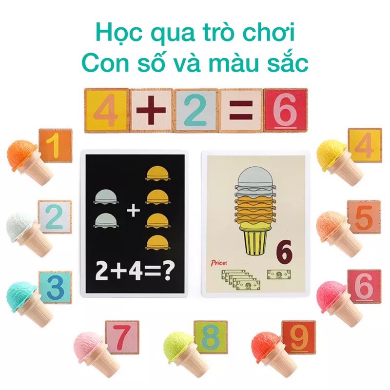 Đồ chơi giáo dục trẻ em bộ bán kem Topbright mô phỏng bé học đếm, học màu vui vẻ, phong cách Montessori