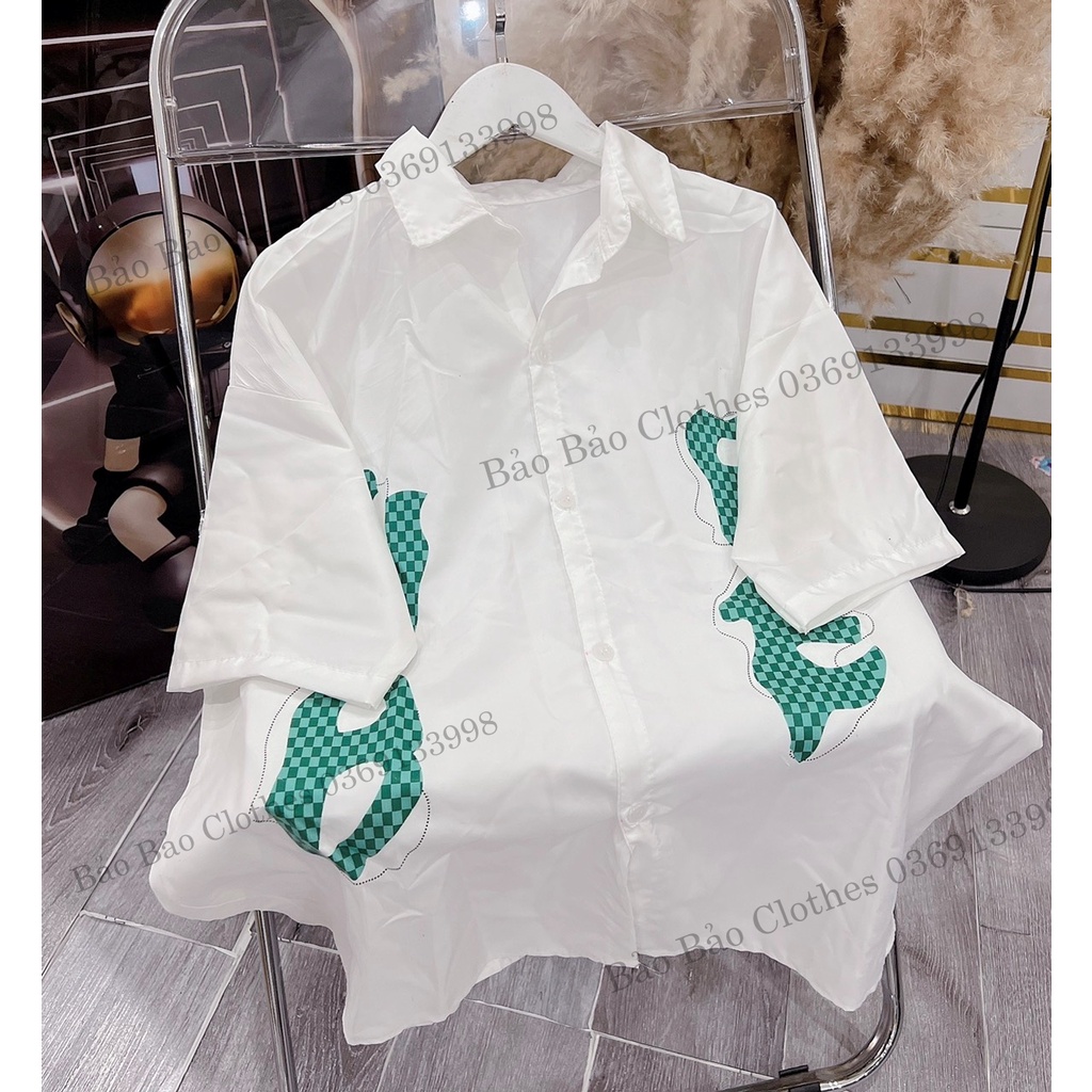 Sơ Mi Chữ Cái Tay Lỡ Cổ Bẻ Nam Nữi Unisex UR Uzzlang- Sơ Mi Đi Học Công Sở Nam Nữ