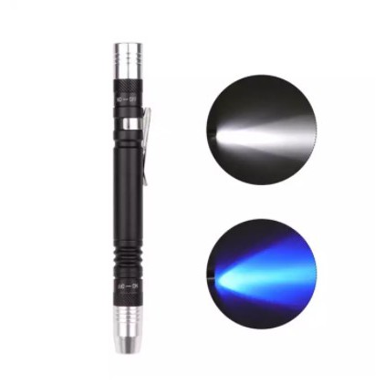Đèn pin led 2 đầu Ánh Sáng Trắng và Tia Cực Tím XPE dùng 2 pin AAA, kiểu Cây Bút