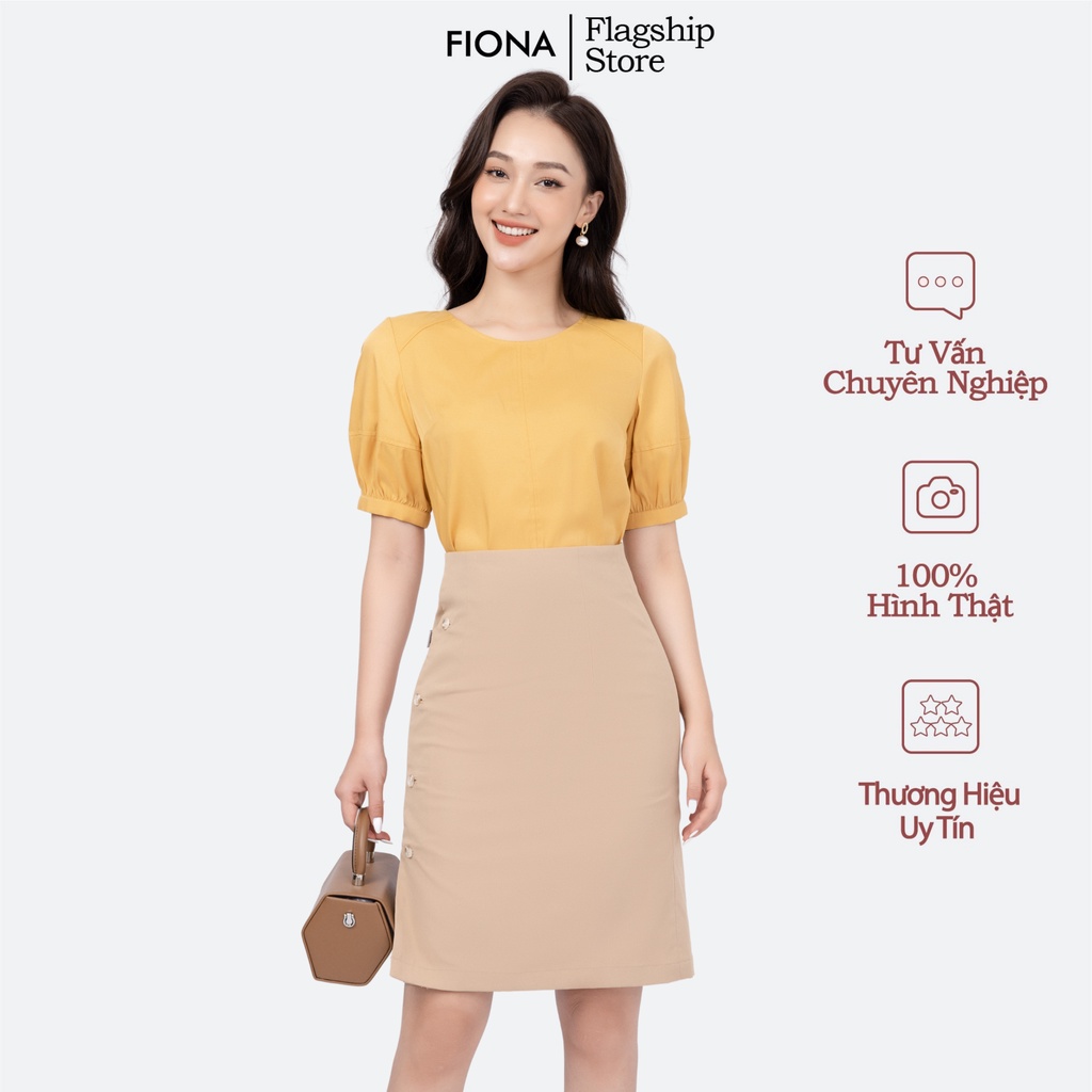 Chân váy nữ công sở dáng A xẻ trước đính cúc trang trí FIONA F252164