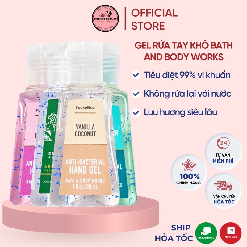 Gel Rửa Tay Khô Bath and Body Works Chai Cao Mẫu Mới(Sẵn)Tặng 3 miếng giấy thơm Bounce