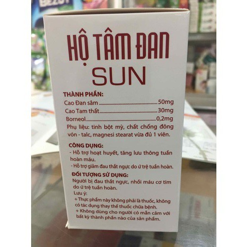 HỘ TÂM ĐAN SUN hỗ trợ đau thắt ngực và nhồi máu cơ tim lọ 50 viên