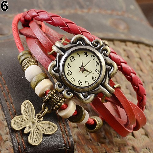 Đồng hồ thiết kế dạng vòng tay đeo tay chất da phong cách Vintage cho nữ