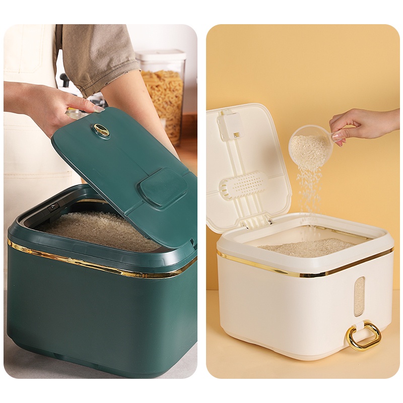 Hộp Đựng Gạo 10KG Có Cốc Đong Và Con Lăn Chống Ẩm Tiện Dụng