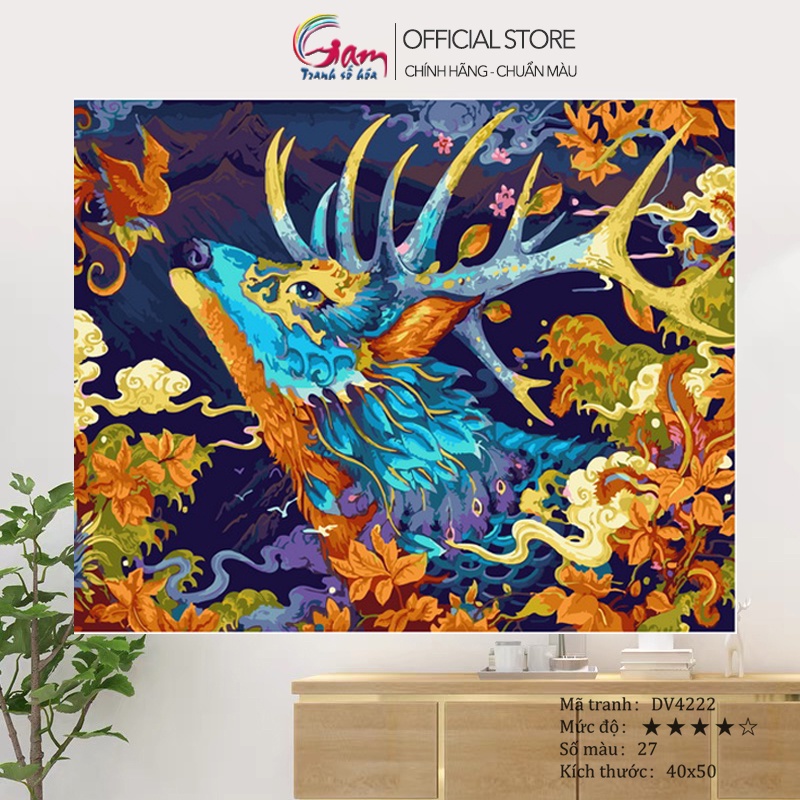 Tranh tô màu theo số thư giãn GAM hươu nai tuần lộc có sẵn đã căng khung 40x50cm DV4222