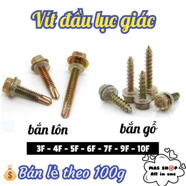 [Bán lẻ theo 100g] Vít bắn tôn, bắn gỗ đầu lục giác