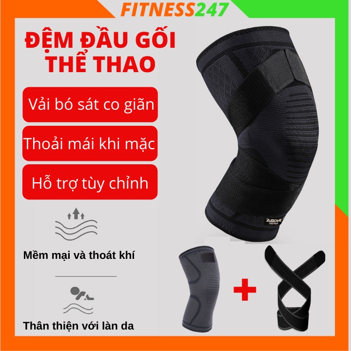 Bó gối thể thao đàn hồi đa chiều, Miếng đệm bảo vệ đầu gối co giãn thoáng khí chống trượt kèm dây đai trợ lực