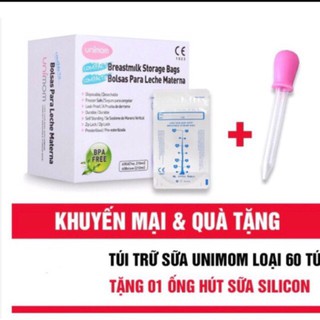 Hộp 60 túi trữ sữa unimom compact tặng kèm ống bón sữa