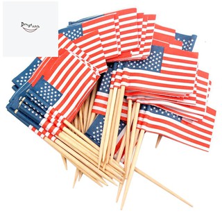 100 Cây cắm trang trí thức ăn hình cờ Mỹ mini
