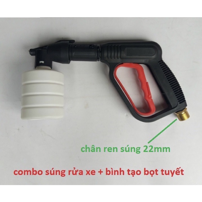Súng Rửa Xe Áp Lực Cao + Bình Tạo Bọt Tuyết Rửa Xe súng cò đỏ ren 22mm + bình 0.5L