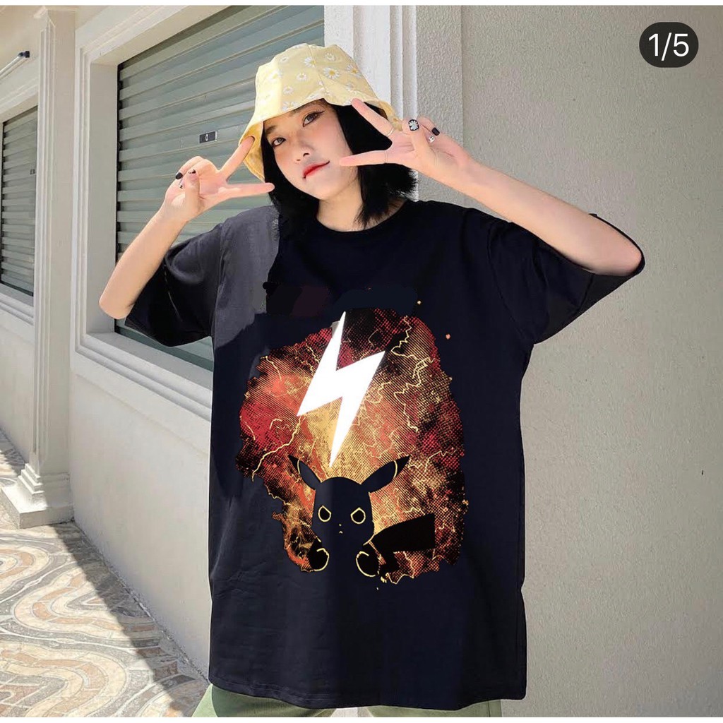 Áo thun PIKACHU SẤM SÉT from rộng unisex tay lỡ cao cấp hot trend 1Kenz